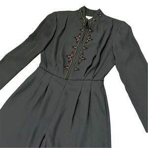 Y2K Liz Claiborne Classic Black Jumpsuit Pantsuit Metallic Rope Vintage